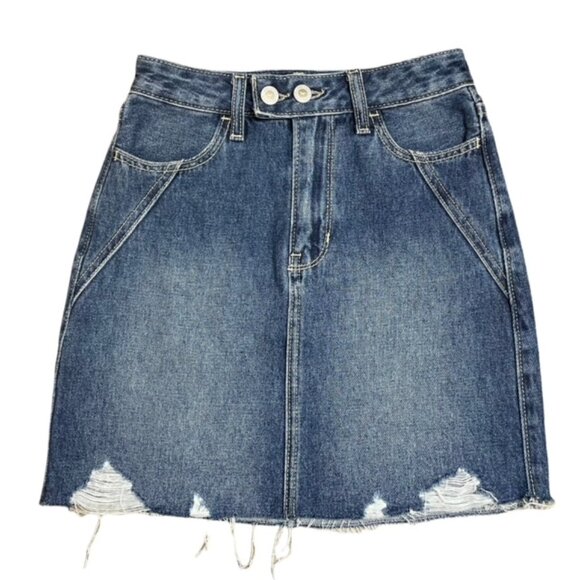 HOLLISTER Ultra High-Rise Distressed Denim Mini Skirt, Size 00 - NWT - Picture 1 of 5